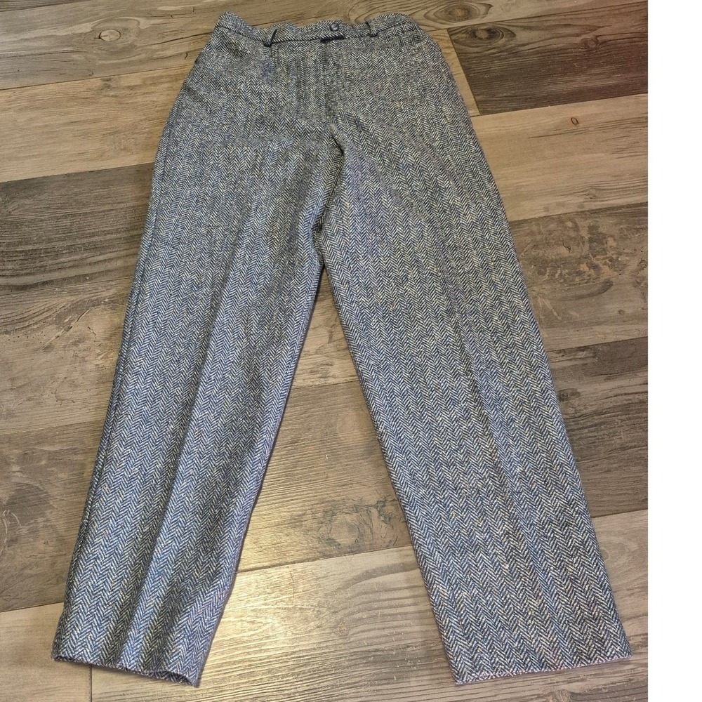Talbots Petites Wool Silk Herringbone Dress Pants Blue Grey Italian Fabric 4P